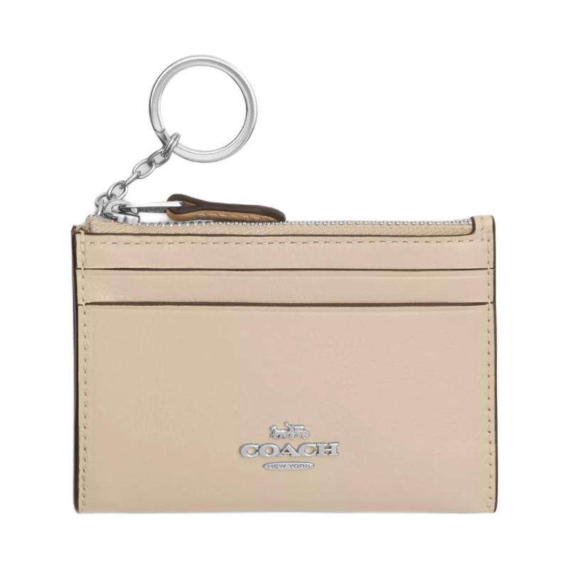 COACH card holder Skinny Id Case Metallic Silver Accessories Letter Engraving Wrinkled Leather Women s Plated Leather Plated leather color with silver серебряный