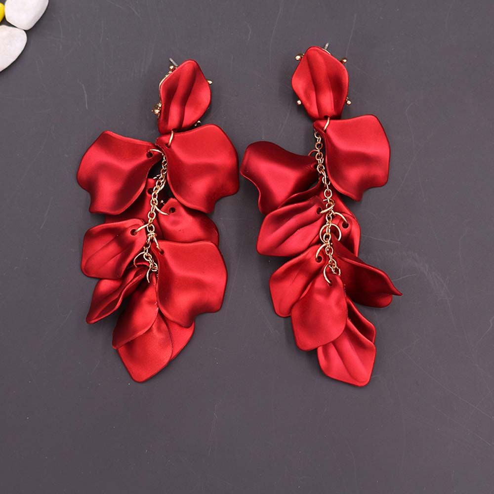 Personality Metal Drop Petals Flower Red Rose Accessories Jewelry Stud Earring Dangle Earrings