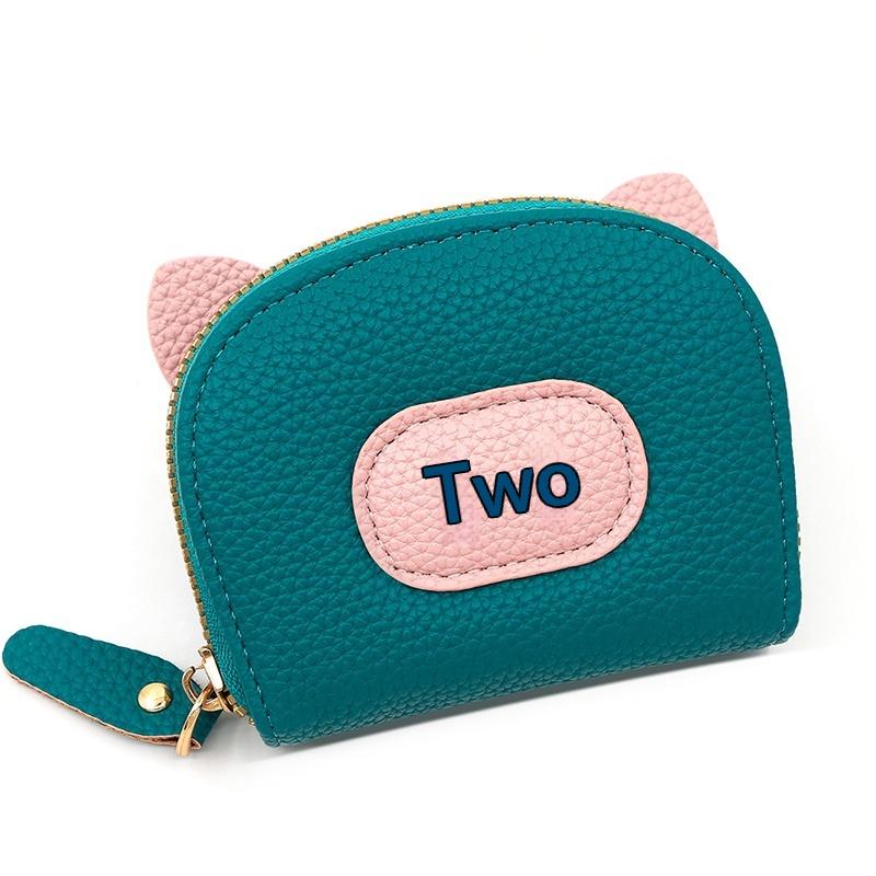 PU Leather Cartoon Pig Multi Card Slot Holder Zipper Coin Purse Soft Touch Clip Wallet for Women Kids Party Use