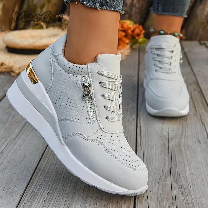 Fashion 2025 Autumn New Fashion Wedge Sneakers Women Lightweight Non Slip Casual Sports Shoes Woman Thick Sole Lace Up Chunky Sneakers