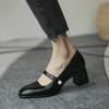 Coarse Heel Mary Jane Shoes Women's Retro 2025 New Summer Hepburn Style Medium High Heel Square Head Light Mouth Single Shoes Women's Sweet
