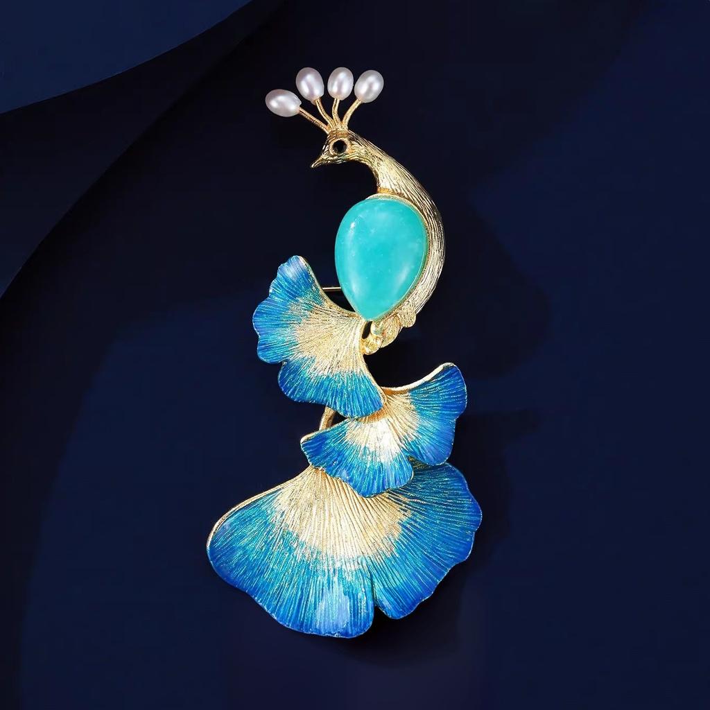 Blue Crane Brooch - Elegant Peacock Enamel Brooch - Luxurious Accent Pin