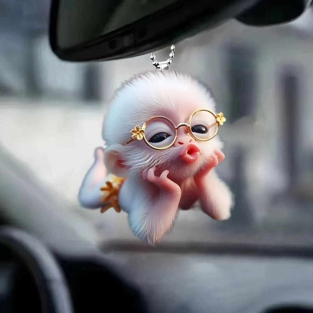 2D Acrylic Monkey Car Decor Pendant Vibrant Animal Charm Interior Christmas Ornament Hanging Accessories Rearview Mirror Gi O8V2