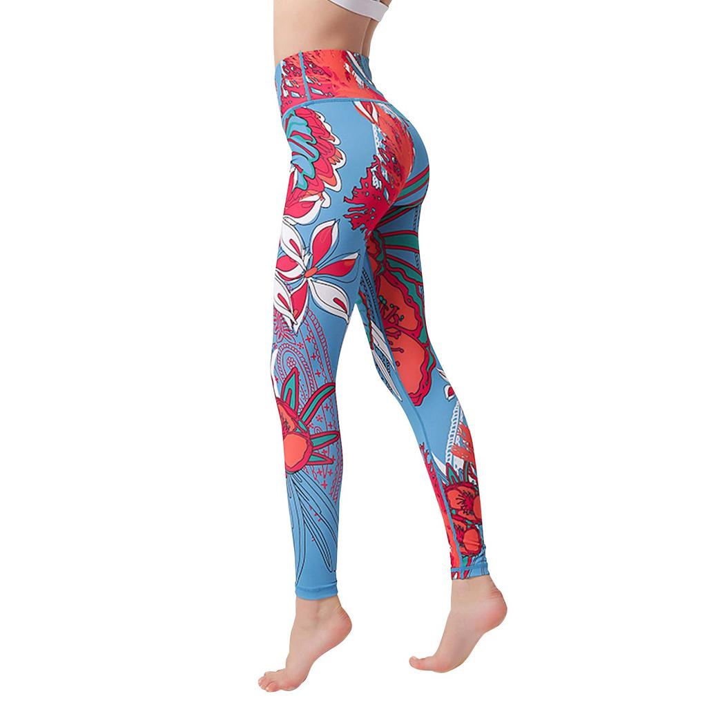 Floral Print Yoga Cropped Perfect for Hot and Sports Size Women's Leggings, Quick-Drying, Length, Yoga, Pilates, (Contrast Flower, M)