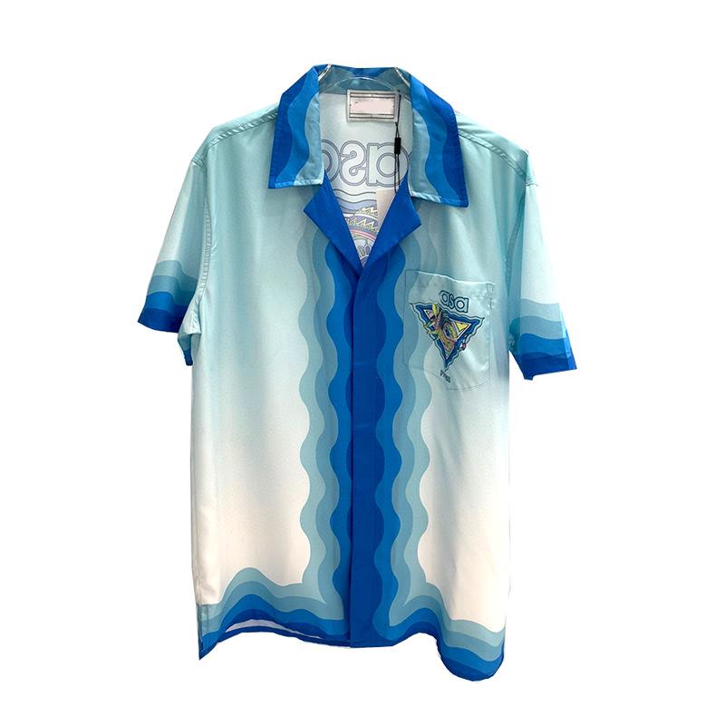 

2024 Summer Trendy Men s Gradient Digital Print Short Sleeve Shirt XL синий