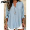 JPNTKY Women's Fashion Casual Solid Color Print Short Sleeve V Neck Blouses & Shirts