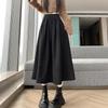 Plus Size Women's Corduroy Pleated A-Line Midi Skirt - Autumn/Winter