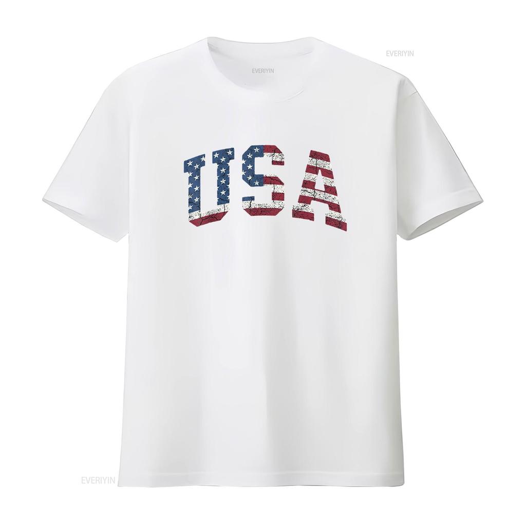 Usa T Shirt Women Patriotic American Flag Distressed Vintage Washed Stylish Slightly Comfortable Breathable Homme Casual