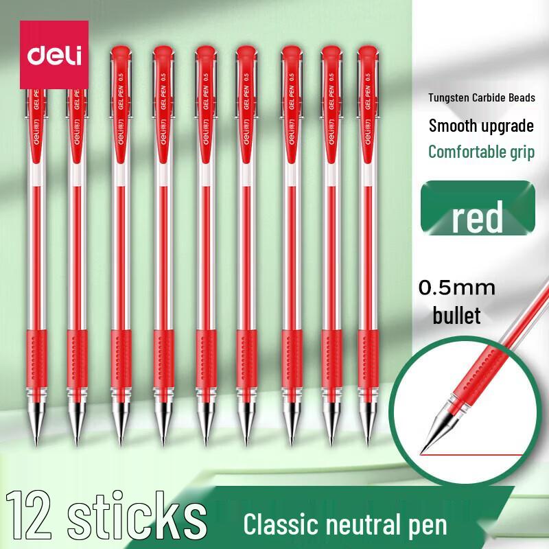 Deli 6600ES 0.5mm Red Gel Pen (12-Pack)