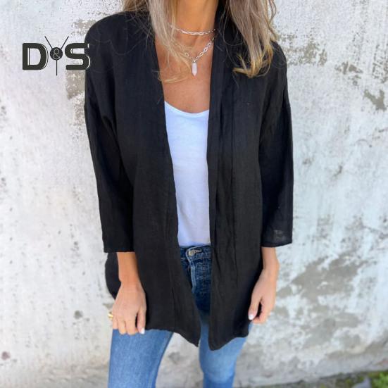 Women Coat Loose Fit Basic Collar Long Sleeve Top Solid Color Open Front Outwear Spring Autumn Casual Daily Wear