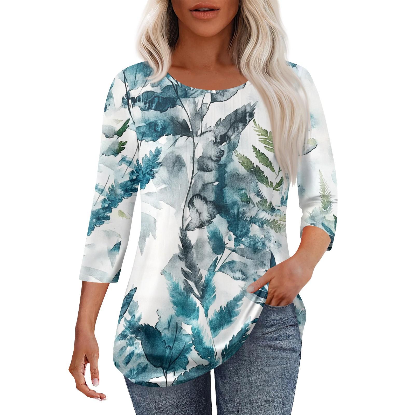 

Жіноча модна повсякденна плісирована футболка з круглим вирізом з принтом і рукавом три чверті S