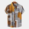 Vintage Spleißmuster Hawaiianisches Hemd Für Männer Bunt Quadratisch 3D Gedruckte Kurzarm Bluse Lässig Knopf Locker Aloha Hemden