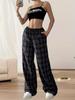 2024 Autumn/Winter Women's High-Waisted Plaid Wide-Leg Pants - Perfect for Back-to-School, Christmas, and Daily Wear