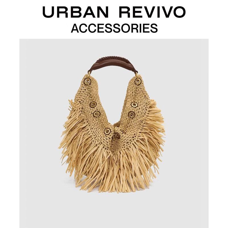URBAN REVIVO Women s Holiday Straw Fringe Handbag One Size
