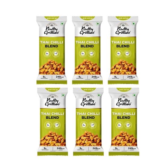 Nutty Gritties Grab And Go Thai Chilli Blend Trail Mix | 240g (Each Pouch 40g, Pack of 6) | Almonds, Cashews and Peanuts