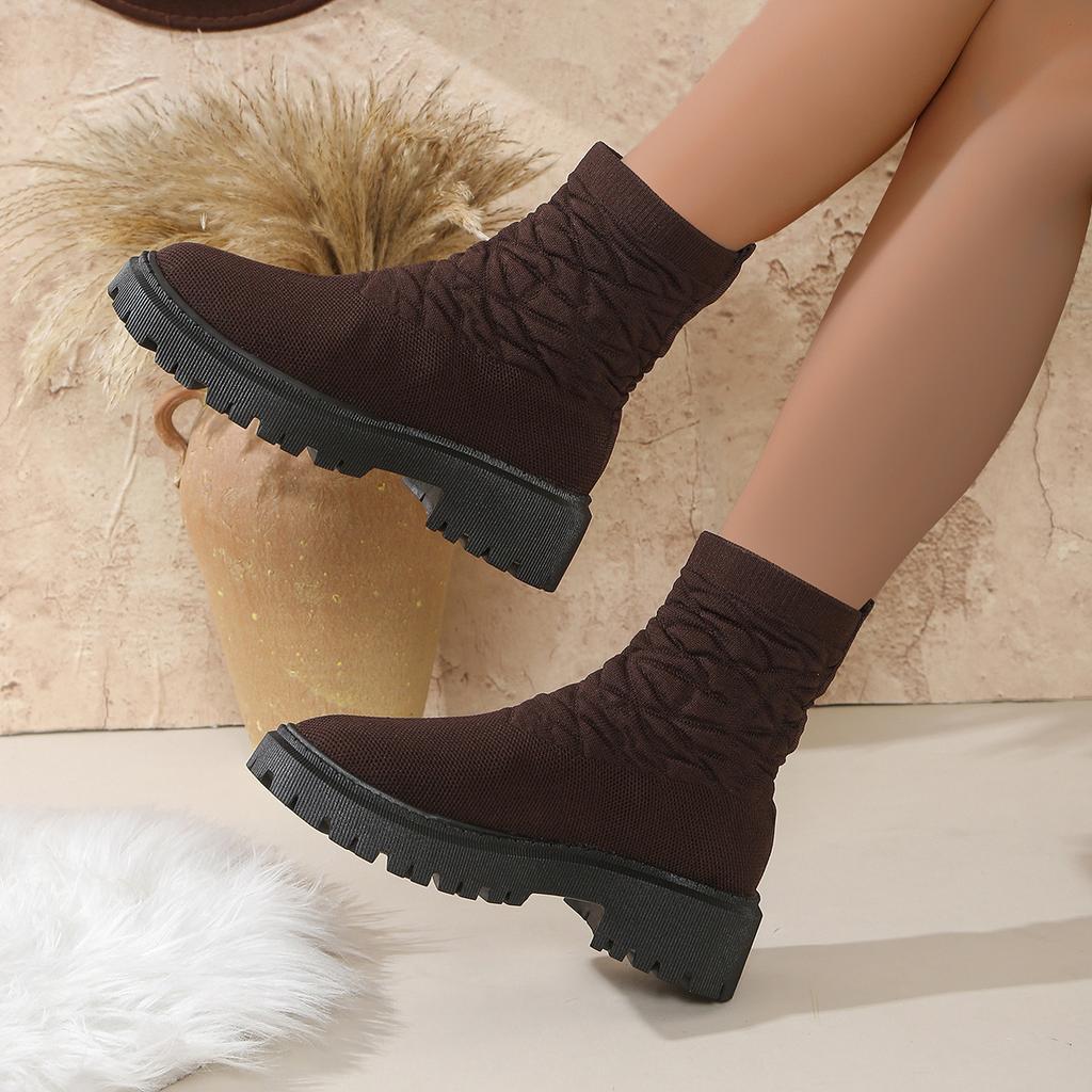 Spring Foreign Trade Large Size Fashion Boots Women's New Elastic Fly-woven Thick-soled Socks Boots Casual Low-tube Martin Boots