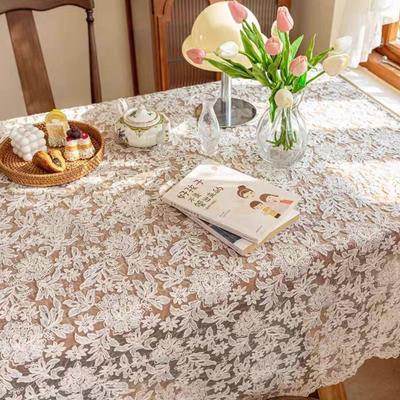 Lace Tablecloth, Polyester Rectangular High-end Romantic Lace Dining Tablecloth, Suitable for Weddings, Parties, Banquets or Coffee Table Decoration