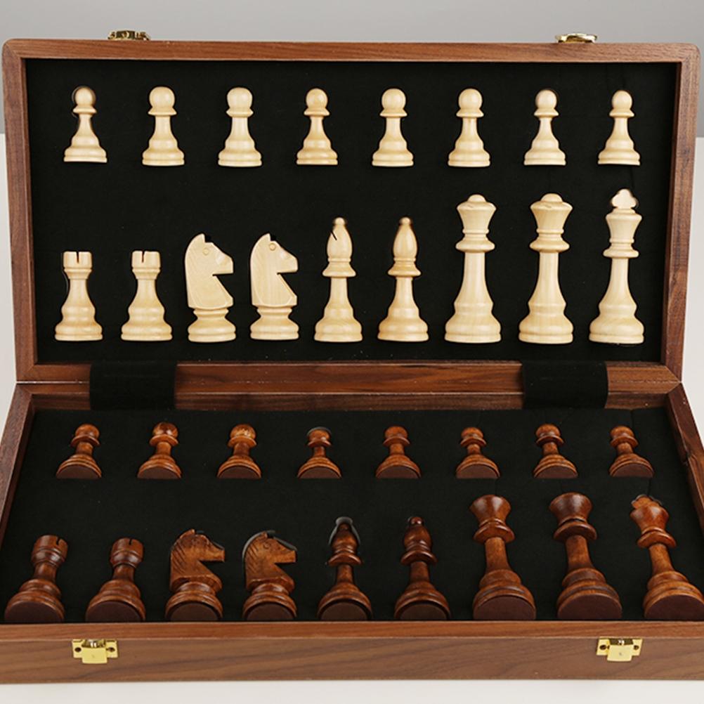 Wooden Chess Set Folding Chess Board Game Set Portable Travel Chess Game for Kids Adults