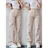 Y2K-pantalones Cargo Vintage para mujer, ropa de calle coreana, pantalones de paracaídas Harajuku, pantalones de chándal color Beige, pantalones de correr de pierna ancha