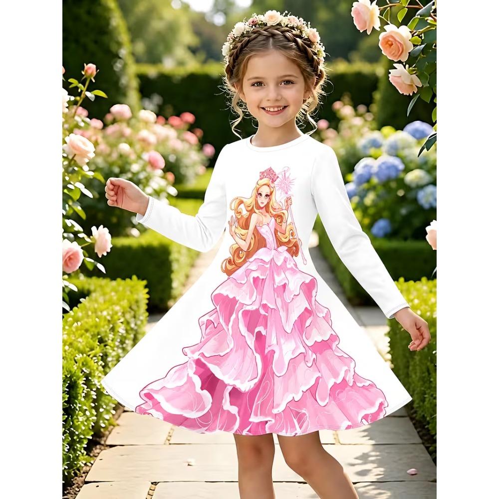 Girls' 3D Frilly Princess Dress Long Sleeve Summer Spring Vacation Daily Holiday Princess Beautiful Sweet Kids 4-12 Years Casual Dress A Line Dress