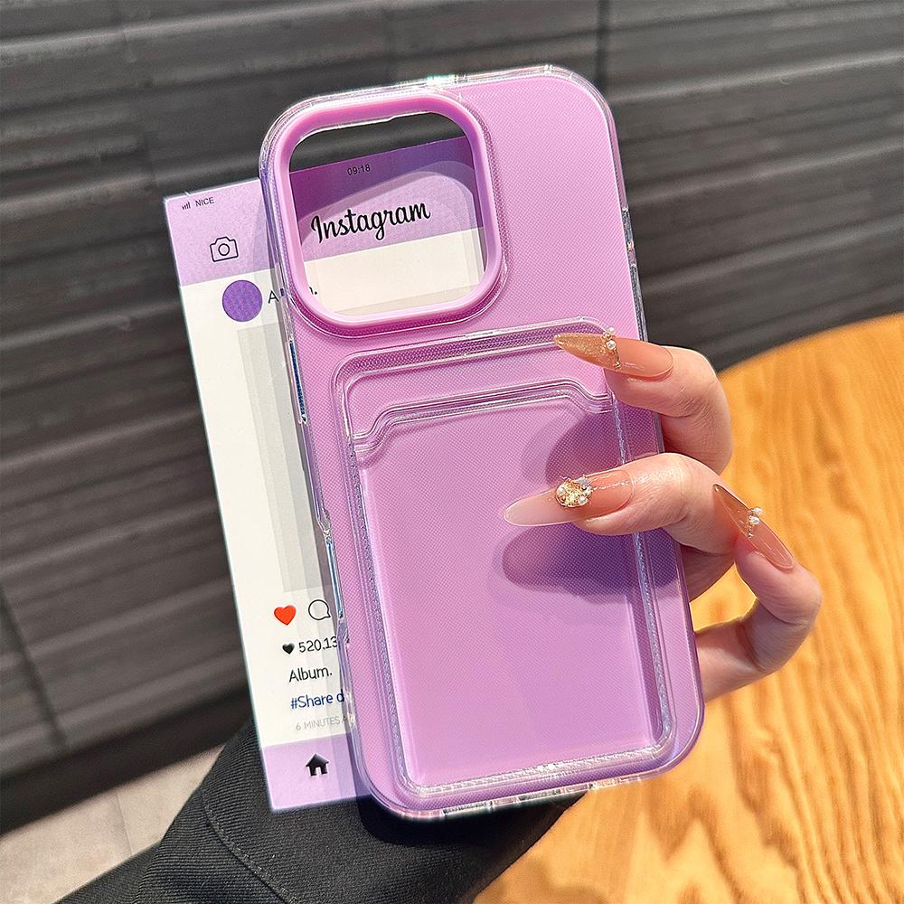 2in1 Card Holder Slot Wallet Photo Pocket Clear Candy Color Case For iPhone 17 16 15 14 13 12 11 Pro Max TPU+PC Shockproof Cover