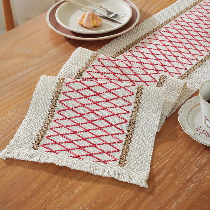 Boho Crochet Table Runner, Handmade Lace Striped Design, Polyester Woven Rectangular Table Decor for Home and Restaurant, Christmas Holiday Decoration