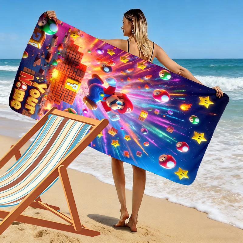 Name Custom Super Brothers Print Beach Towel, Large Soft Quick Dry Towel for Beach Camping Swimming