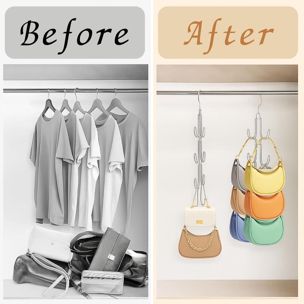 Closet Storage Hook Movable Durable Steel 6 Storage Slots on Both Bag Hanging A for Compact Large Capacity Hanger, 360° Hooks, Construction, Sides,