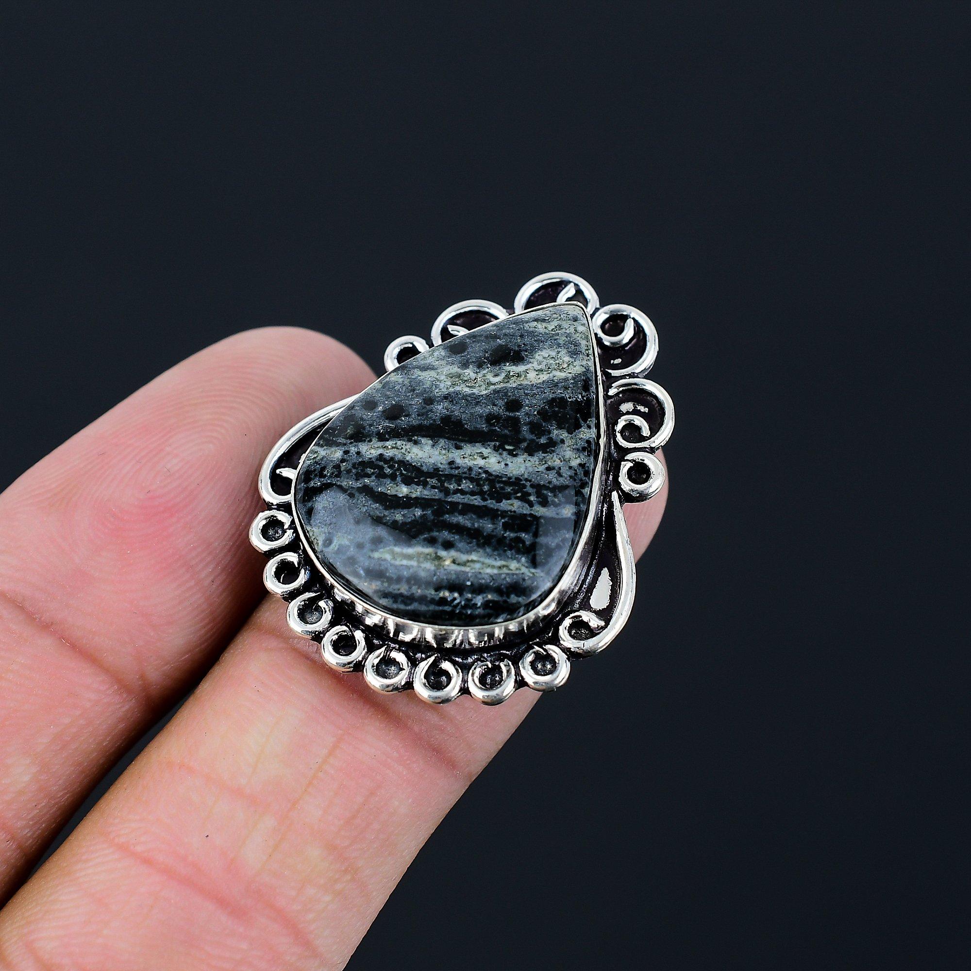 Kambaba Jasper Stone Sterling Silver Statement Wife Promise Ring Jewelry US 7.5 7.5