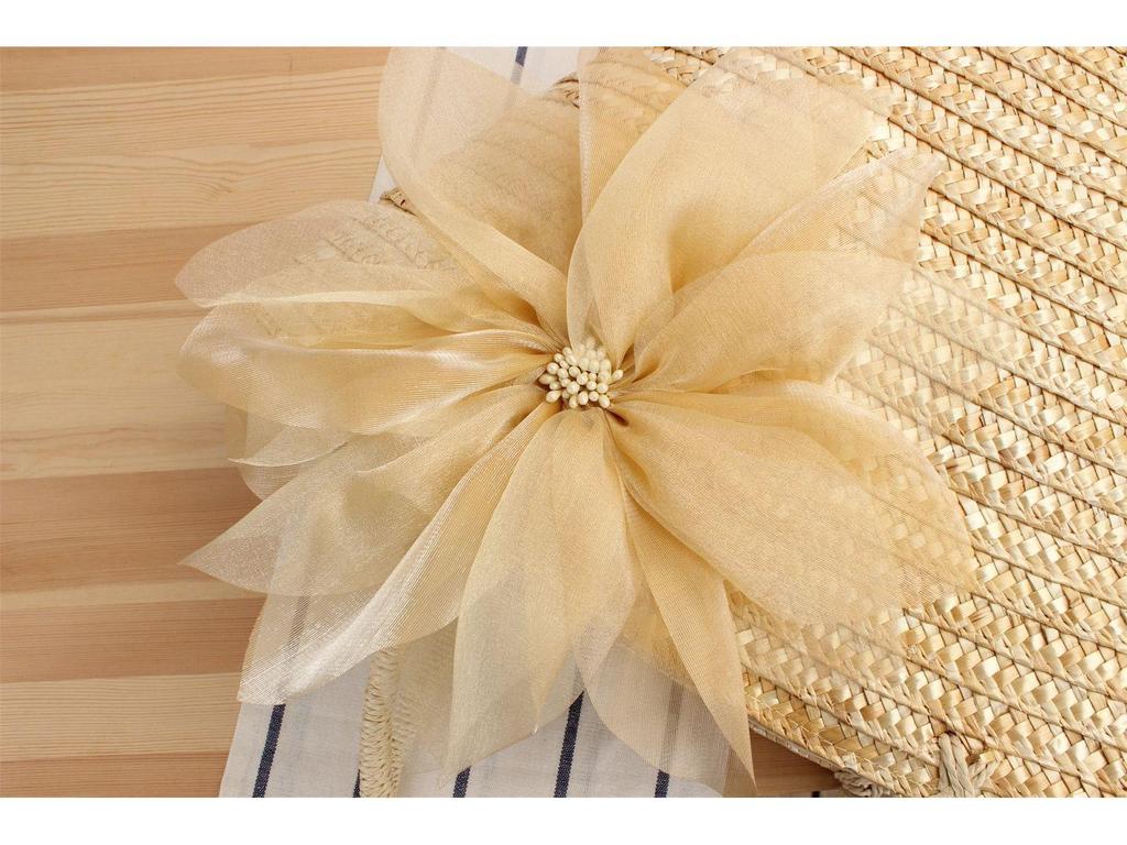 Pastoral Silk Floral Woven Beach Bag for Women's Seaside Vacations