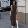 Women's Summer New Fashion Personality Tiered Ruffles Slim Fit Crew Neck Sleeveless Dress