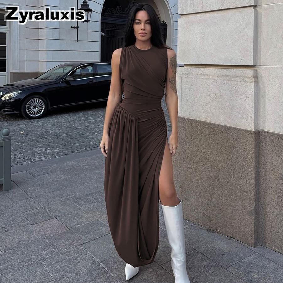 Women's Summer New Fashion Personality Tiered Ruffles Slim Fit Crew Neck Sleeveless Dress