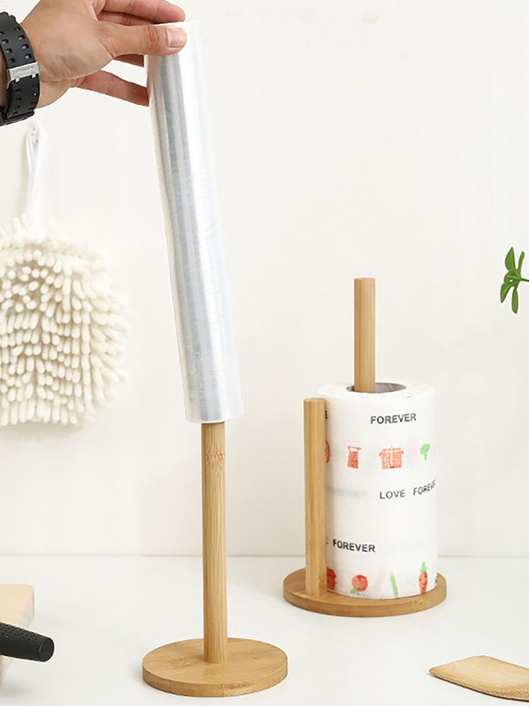 Wooden Standing Paper Towel Holder Kitchen Wooden Roll Bathroom Tissue Vertical Stand Kitchen Toilet Towel Storage Rack