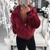 Women's Fashion Casual Hooded  Zipper Prokets Solid Long Sleeve Plush Coat