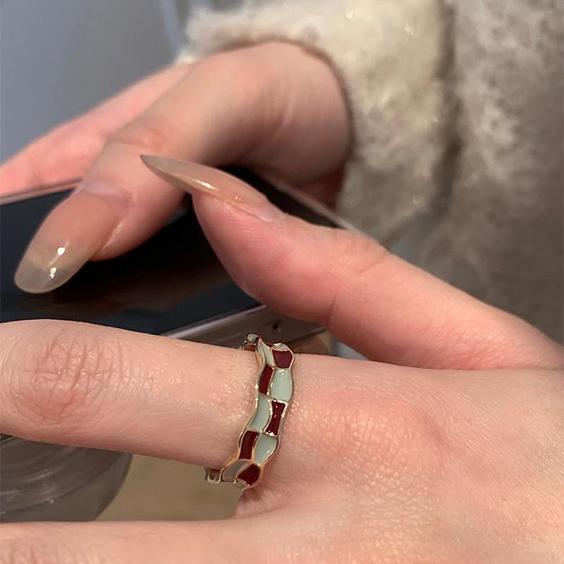 Geometric Chic Adjustable Copper Ring For Women In 2023 With Elegant Pattern Checkerboard