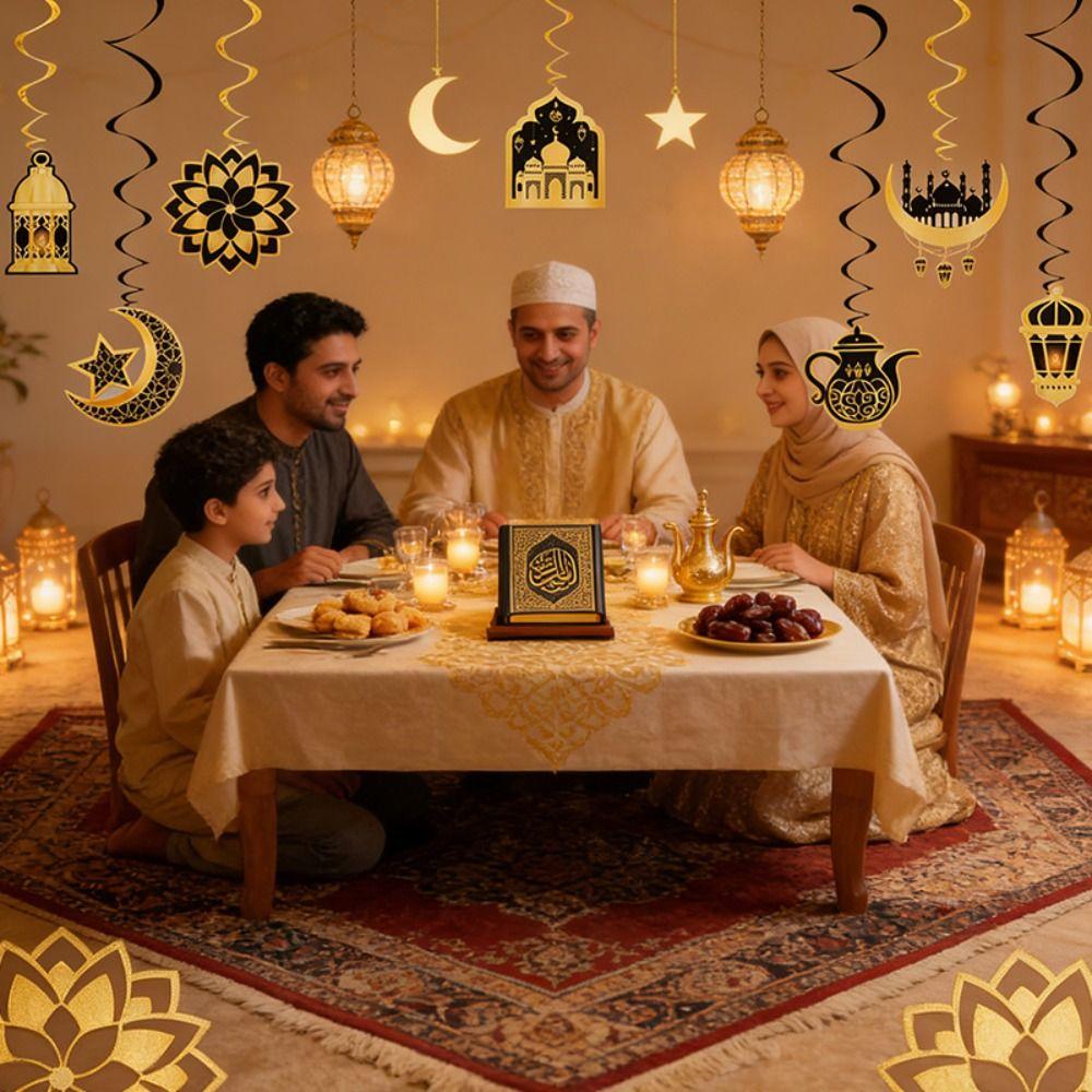 8Pcs/Set Castle Moon Stars Ramadan Ornaments Mubarak Ramadan Kareem Eid Mubarak Hanging Decorations Ramadan Hanging Spirals