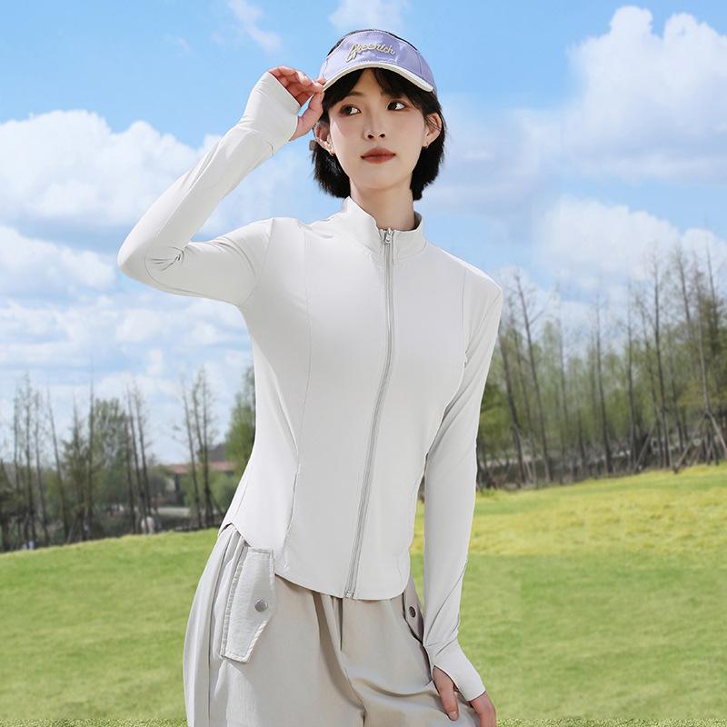 Women's stand-up collar slim-fitting and thin sunscreen clothing, summer outdoor UV protection ice silk yarn light and breathable sunscreen clothing