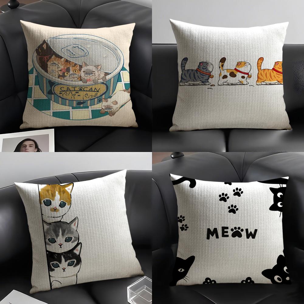 Cute Cartoon Plush Cat Pillow Case Linen Cushion Covers For Decorative Sofa Home Pillows Case Car Chair Pillows Cases