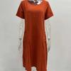 Vestidos de lino de algodón de verano para mujer Vestido de manga corta con cuello redondo suelto liso