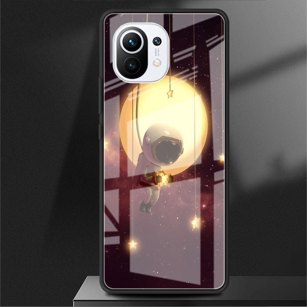 Glass Case For Xiaomi Poco X3 NFC 11 Lite 11T F3 M3 For Redmi Note 11 10 9 8 Pro 10S 9S 9A 9C Phone Cover Astronaut Spaceship