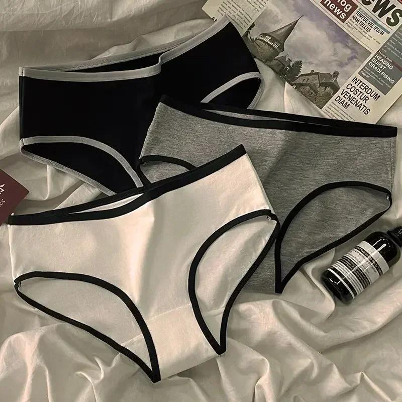 

3PCS Sports Women Panties Cool Style Minimalist Girls Underwear Mid Waist Japanese Black and White Women Underpants Lingerie L&3pcs
