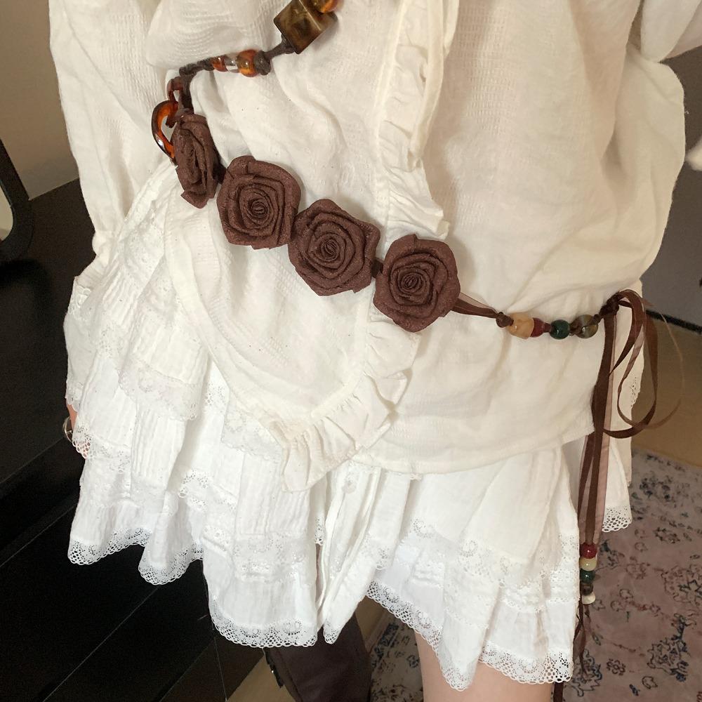 Patchwork Heart Waist Belt Faux Fur Brown Rivet Belt Fashion Women Waistband  Waist Accessories
