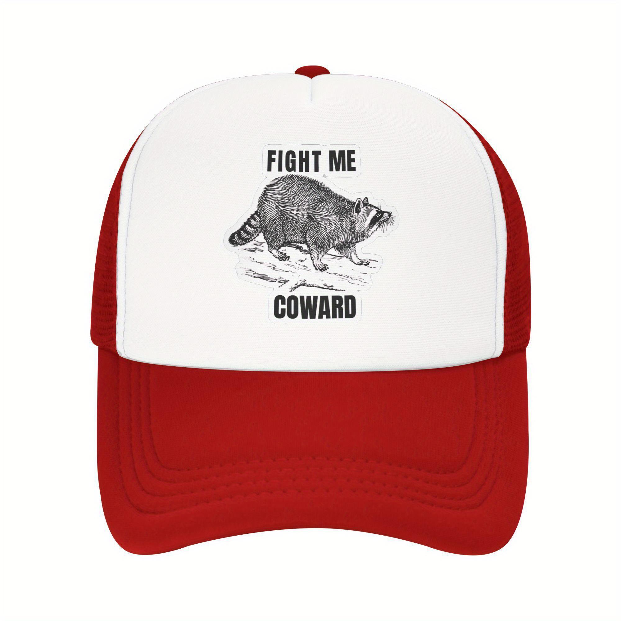 Fight Me Coward Raccoon Graphic Trucker Hat Mesh Back Adjustable Casual Baseball Cap One Size