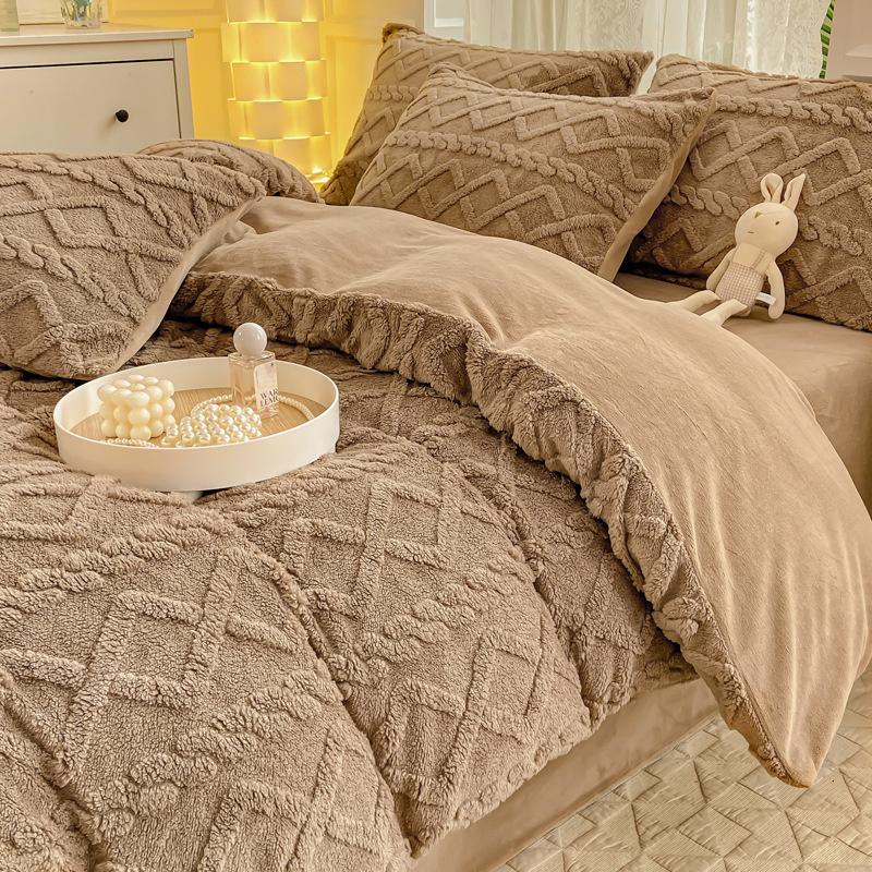Winter Taffeta Bedding Cover Pillowcase Thickened Warm Milk Velvet Coral Velvet Duvet Cover Student Dormitory Quilt Cover