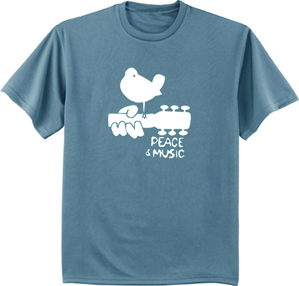 Woodstock t-shirt blue white peace and music festival t-shirt guitar t-shirt S
