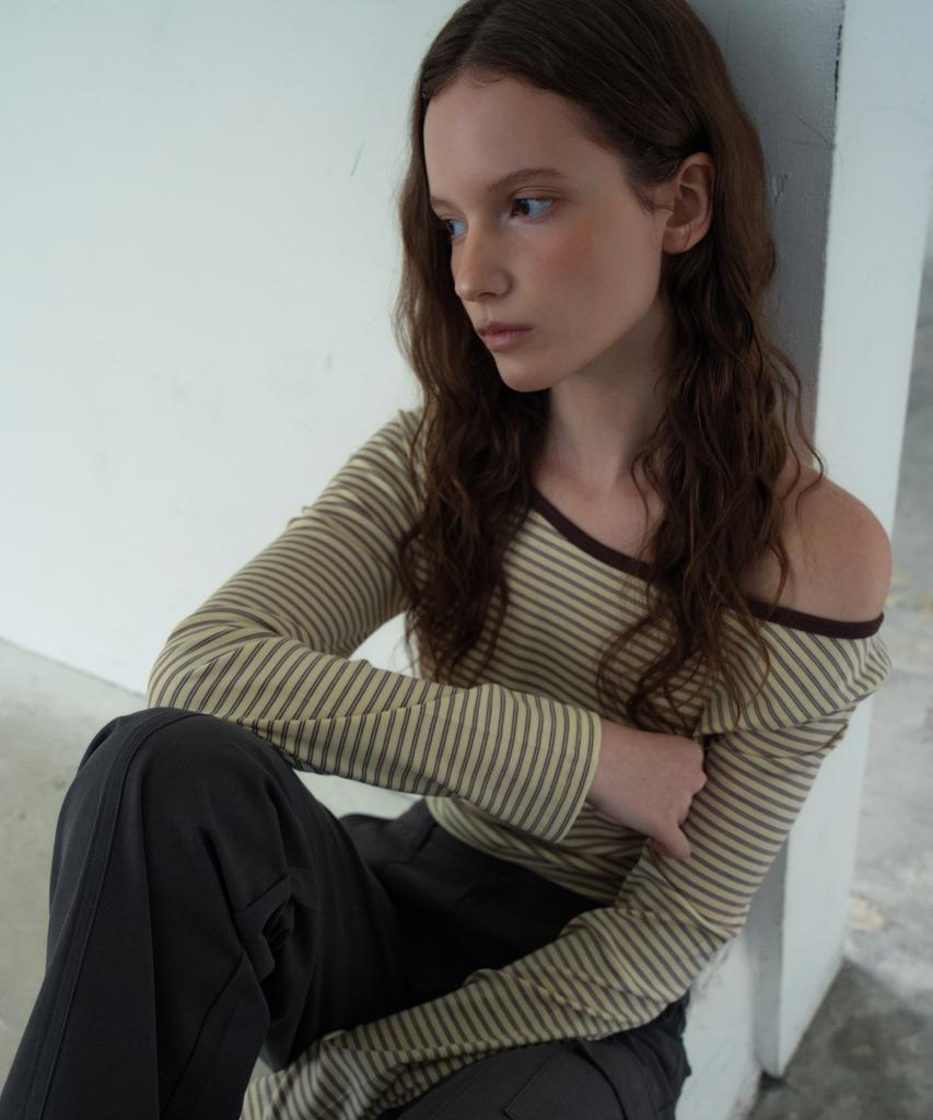 WAARFORWOMAN Wt-98 Striped Color Block T-Shirt_Brown