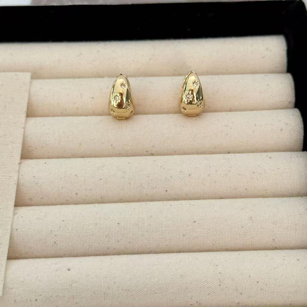 Minimalist Glossy Water Drop Ear Cuffs with Starburst Zircon