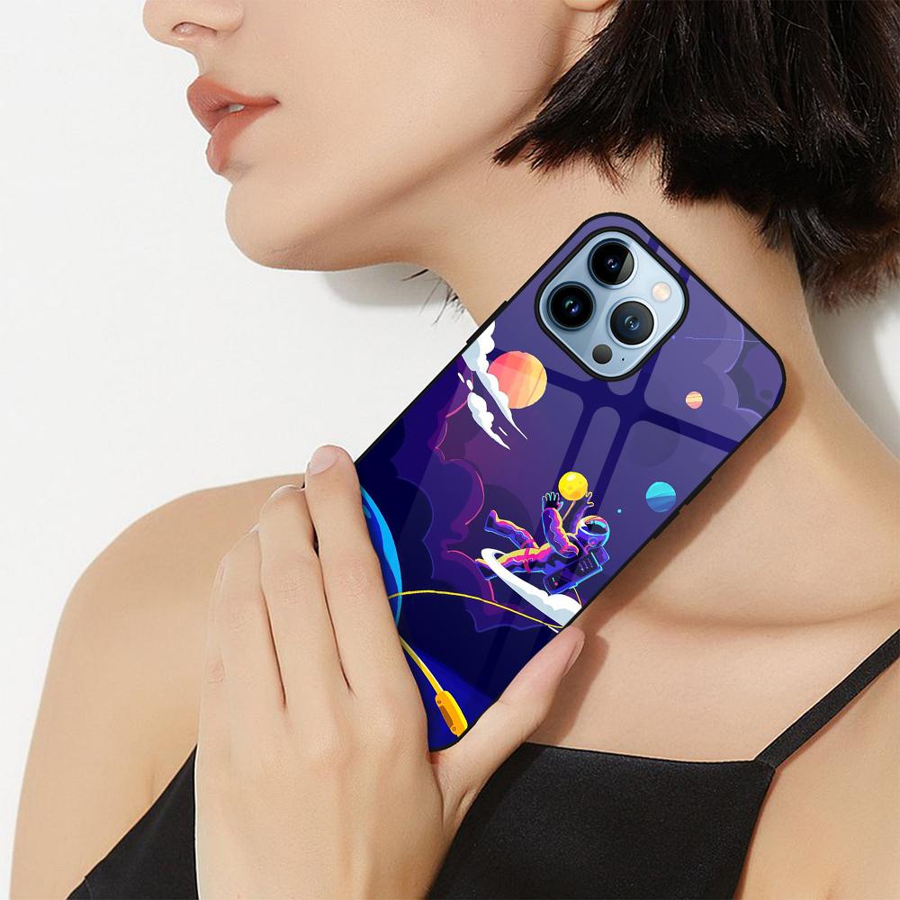 Protection Shell Case For Iphone 14 13 11 12 Pro Max Mini Xs Xr X 7 8 6s Plus Se 2022 Tempered Glass Moon Astronaut Cover Capas
