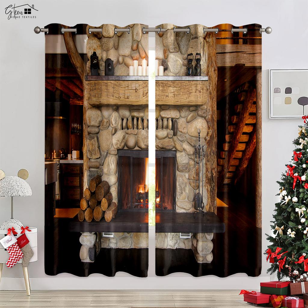 Decoração de Natal Cortinas Árvore de Natal Presente de Papai Noel Alce Lareira Flocos de Neve Festival de Ano Novo Cortinas de Impressão 3D