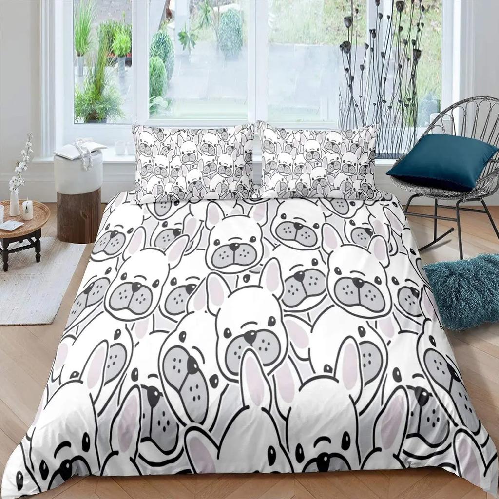 Bulldog Duvet Cover French Bulldogs Bedding Set Twin Polyester Chocolate Puppy Pet Doggy Animal Quilt Cover For Dog Lover Gifts